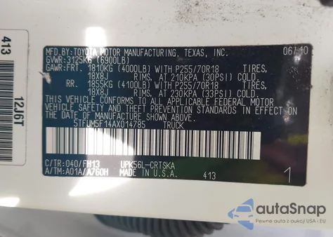 2010 Toyota Tundra Grade 4.6L V8 z USA, uszkodzony, nr VIN 5TFUM5F14AX014785